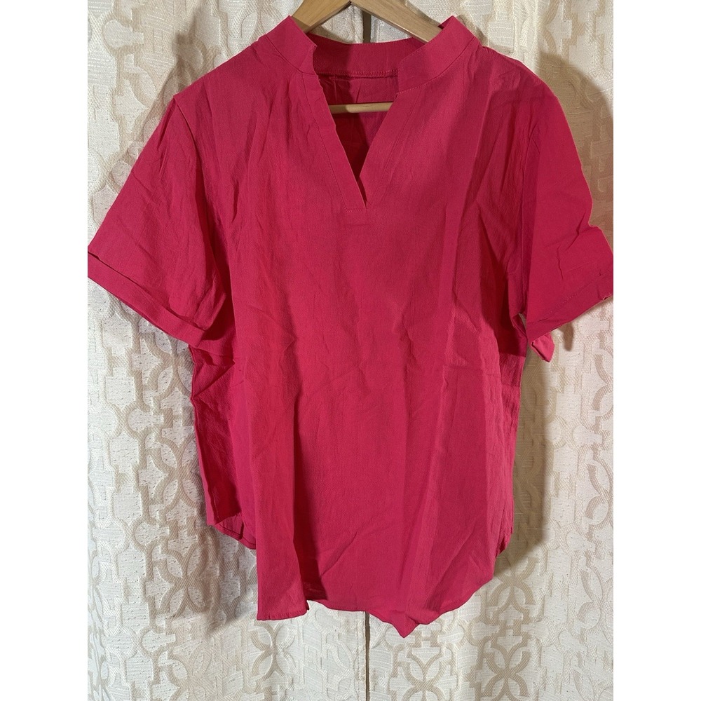 Womens Shein Hot Pink V-Neck Flowy Top Blouse - Size XL